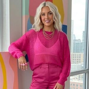 NWT Scotch & Sode XS Modern Contemporary Barbiecore Fuzzy Open Knit Sweater